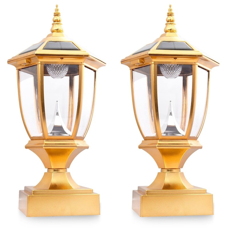 2 Outdoor Solar Post Light Lamp Lantern 6x6 LED Deck Cap Fence Path Vinyl Garden gallery