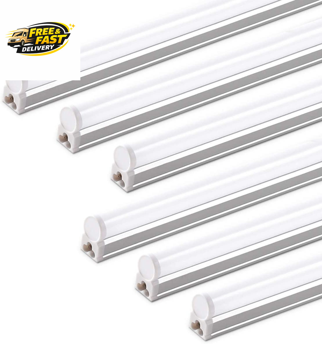 (6 Pack LED T5 Integrated Single Fixture, 4FT, 2200Lm, 6500K Super Bright White, gallery