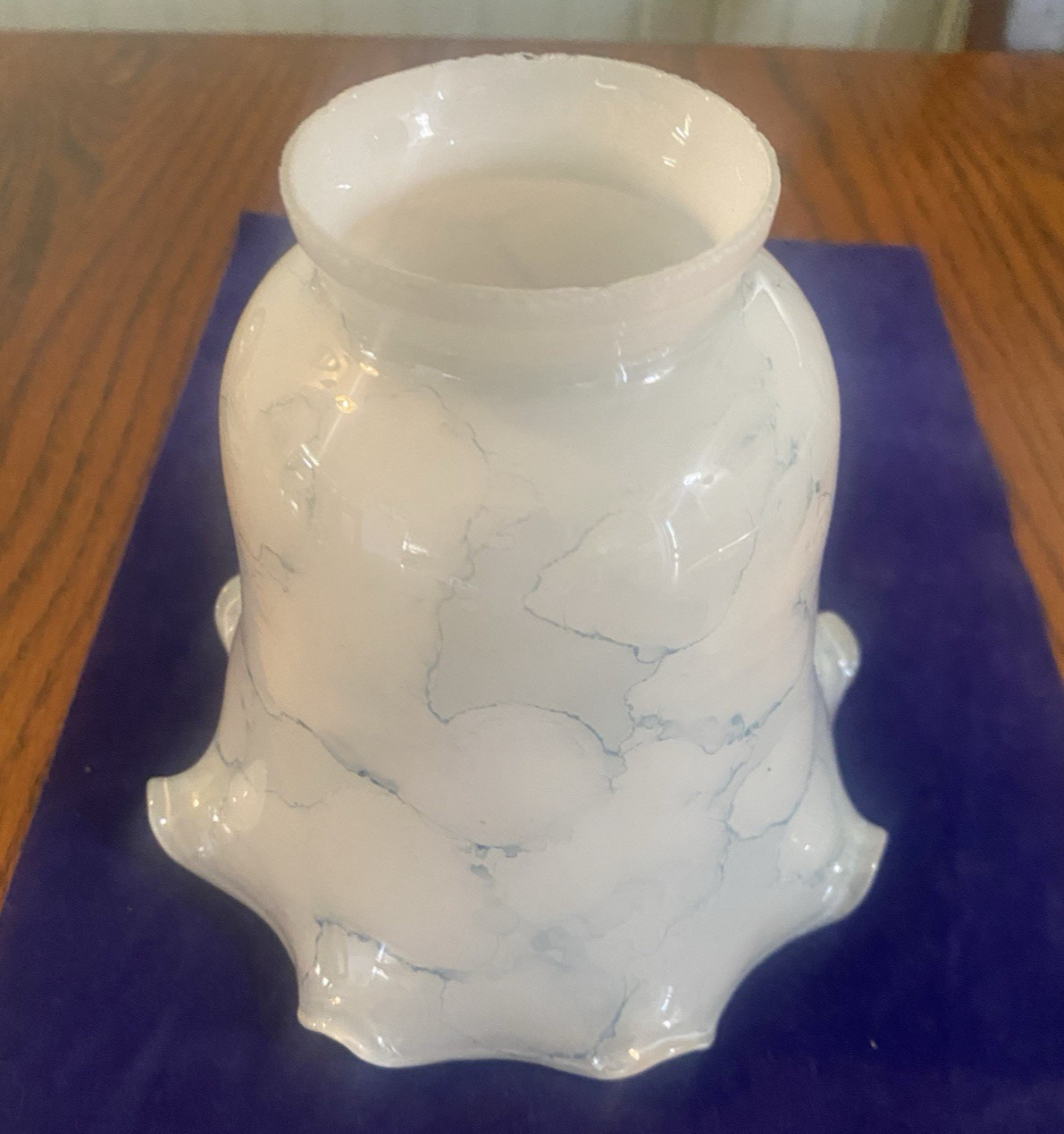Ruffle Glass White & Blue Marbling Effect Light Globe shade -2" fitter gallery