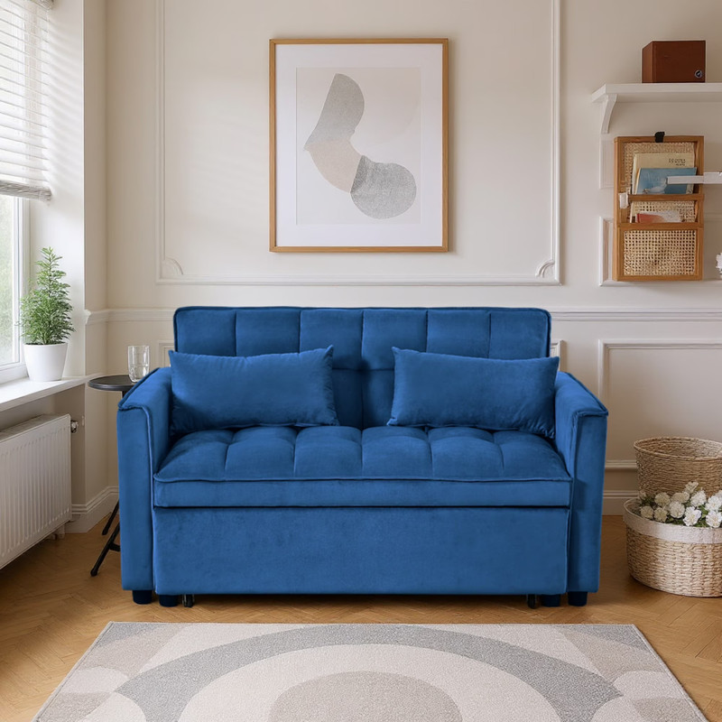 52.75" Convertible Sleeper Sofa Bed Pull Out Couch Loveseat Adjustable Backrest gallery