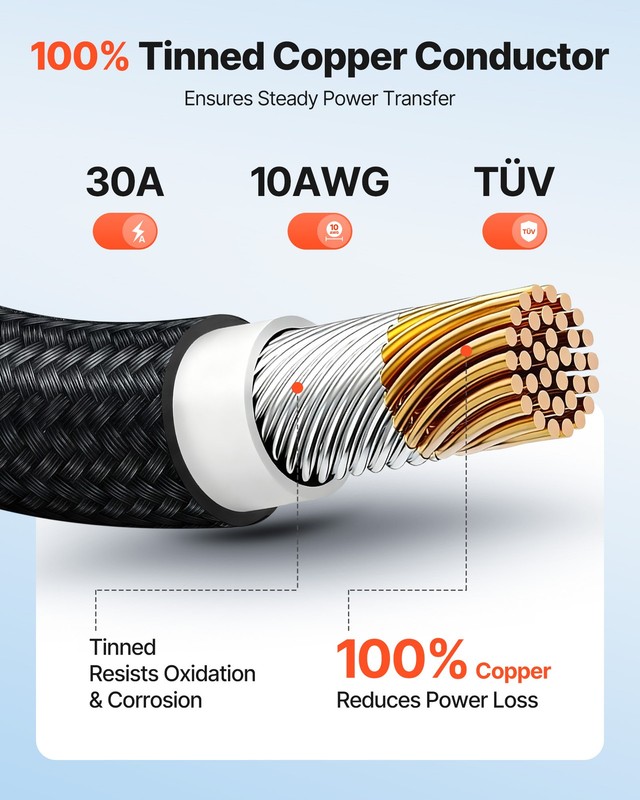 VEVOR 30FT Solar Panel Extension Cable 10AWG Wire Flame Retardant with Connector gallery