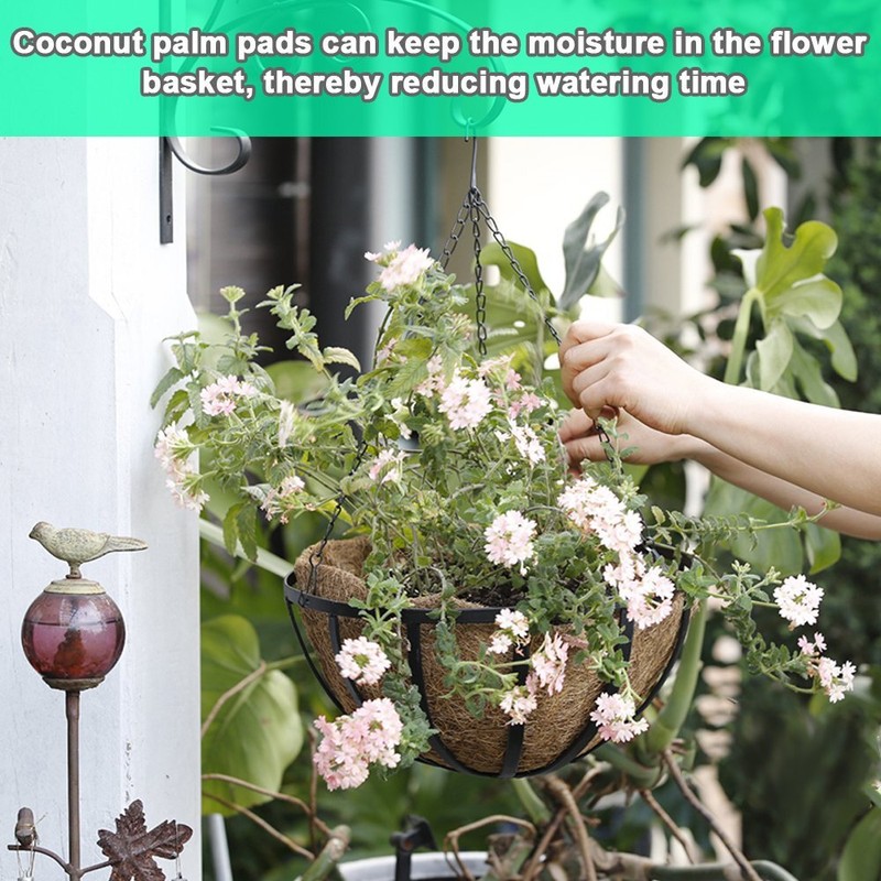 2 Pack Round Hanging Basket Coco Liner Coconut Fiber Replacement Flower Basket gallery