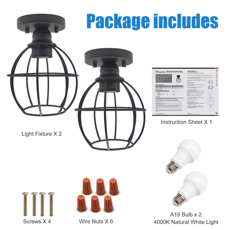 MingBright 2 Pack Semi Flush Mount Ceiling Light Porch Pendan Light Fixtures gallery