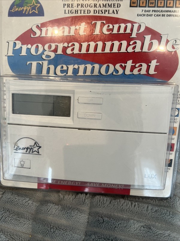 Lux Smart Temp TX9000 7 Day Programmable Thermostat for Heating Cooling New Open gallery