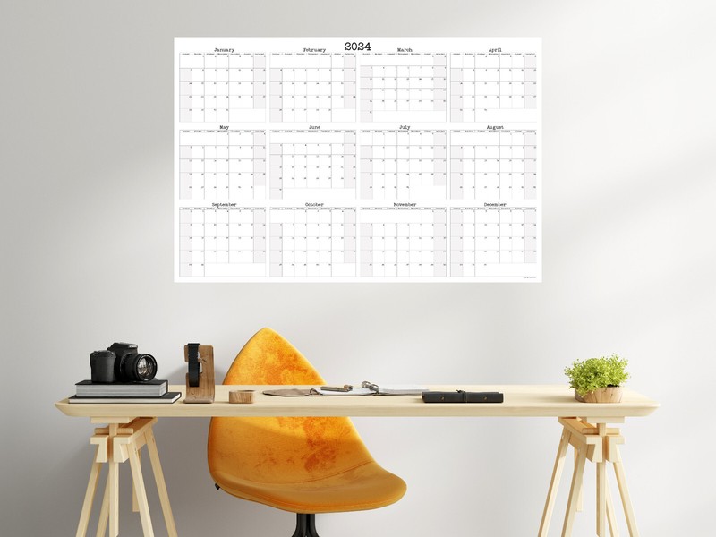 Large Wall Calendar, Annual Planner, Start On Any Month, 36" x 24" or 24" x 16" gallery