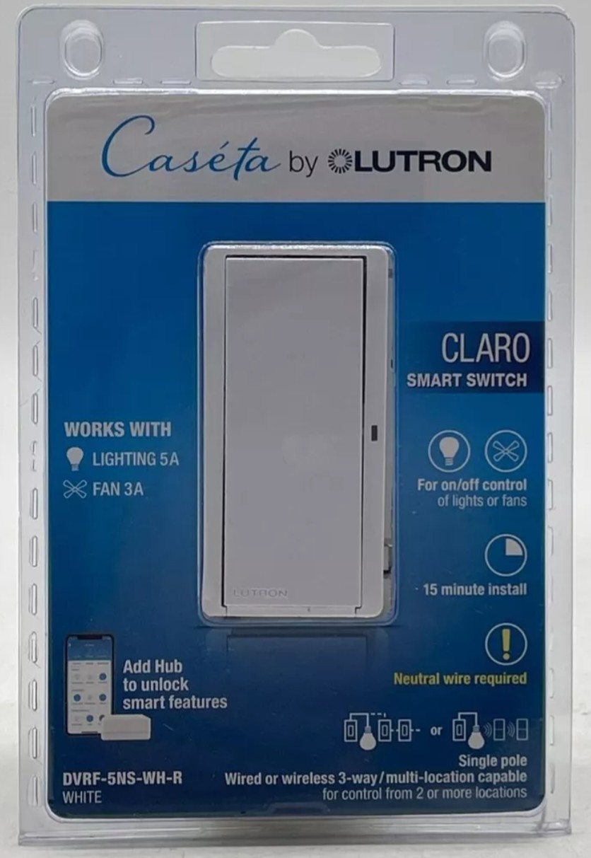 🆕 Lutron CLARO Smart Switch for Caseta, Lighting 5A/ Fan 3A (DVRF-5NS-WH-R) 🆕 gallery