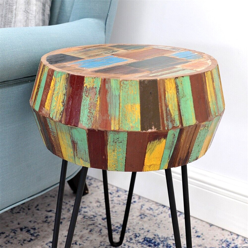 Greenage Side End Table Solid Reclaimed Wood Nightstand Round 3D Round 22" H gallery