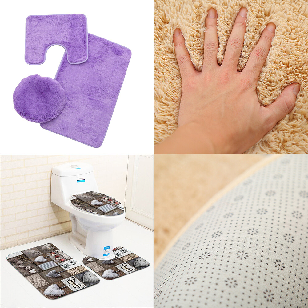 US 3-Piece Bathroom Rug Set Include U-Shaped Contour Toilet Mat Machine Washable gallery