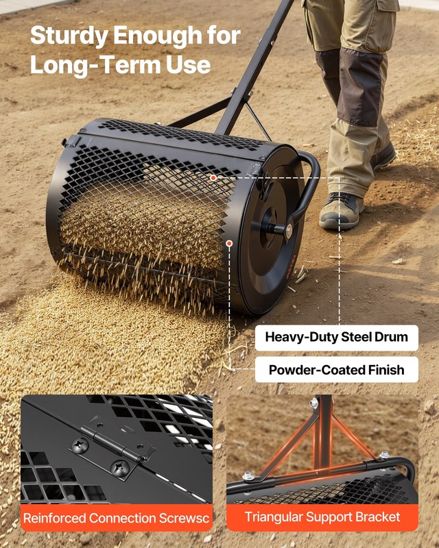 VEVOR Compost Spreader Peat Moss Spreader 16.5" with T-Shaped Handle for Yard gallery