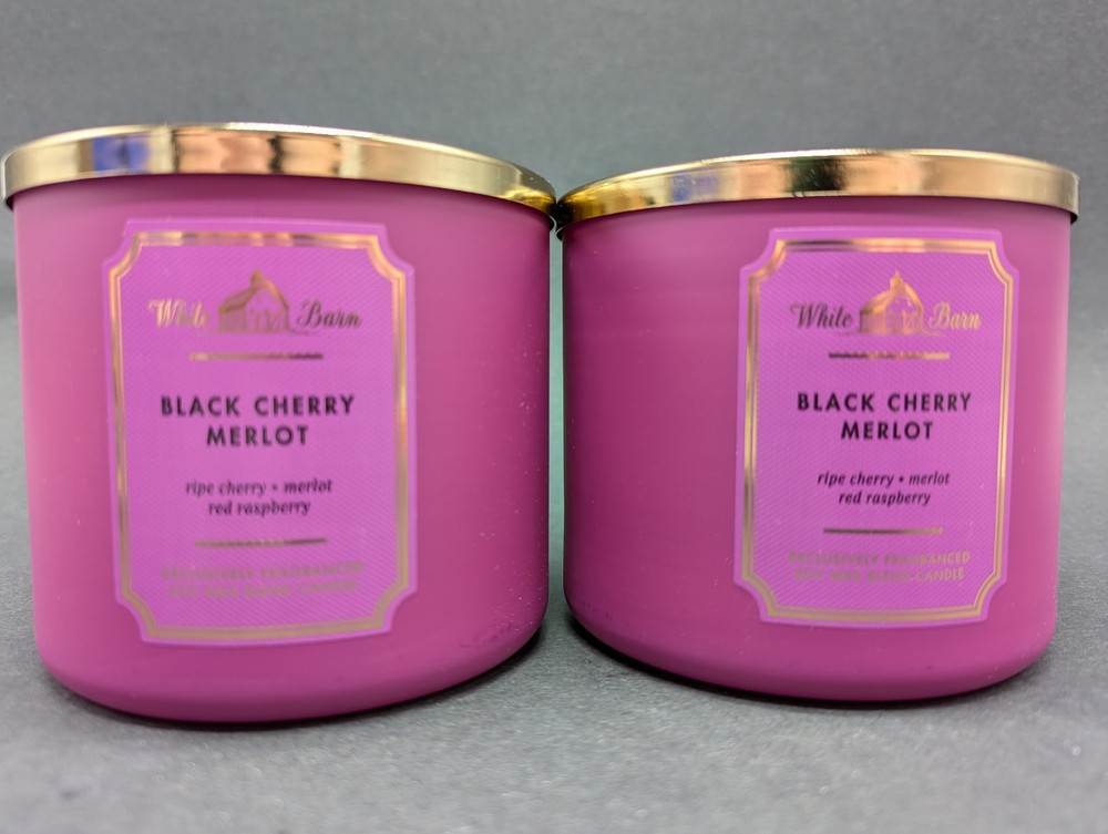 Qty (2) White Barn BLACK CHERRY MERLOT Large 3 Wick Candle 14.5oz NEW