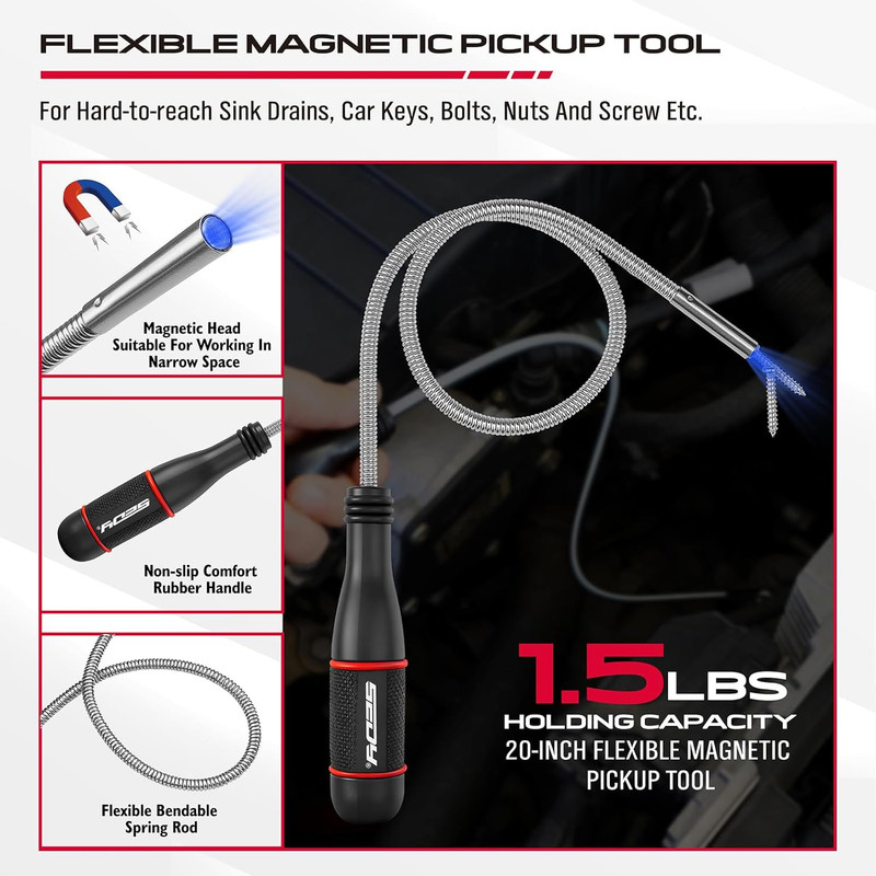 6-Piece Telescoping Magnetic Pickup Tools Set: 31In Portable Magnetic Pickup Sti gallery