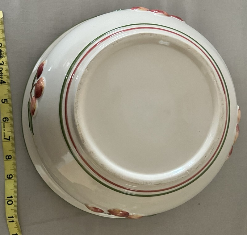 Green and Red Embossed Cherry Patterned 11.5" plate and 8.5" Bowl Set gallery