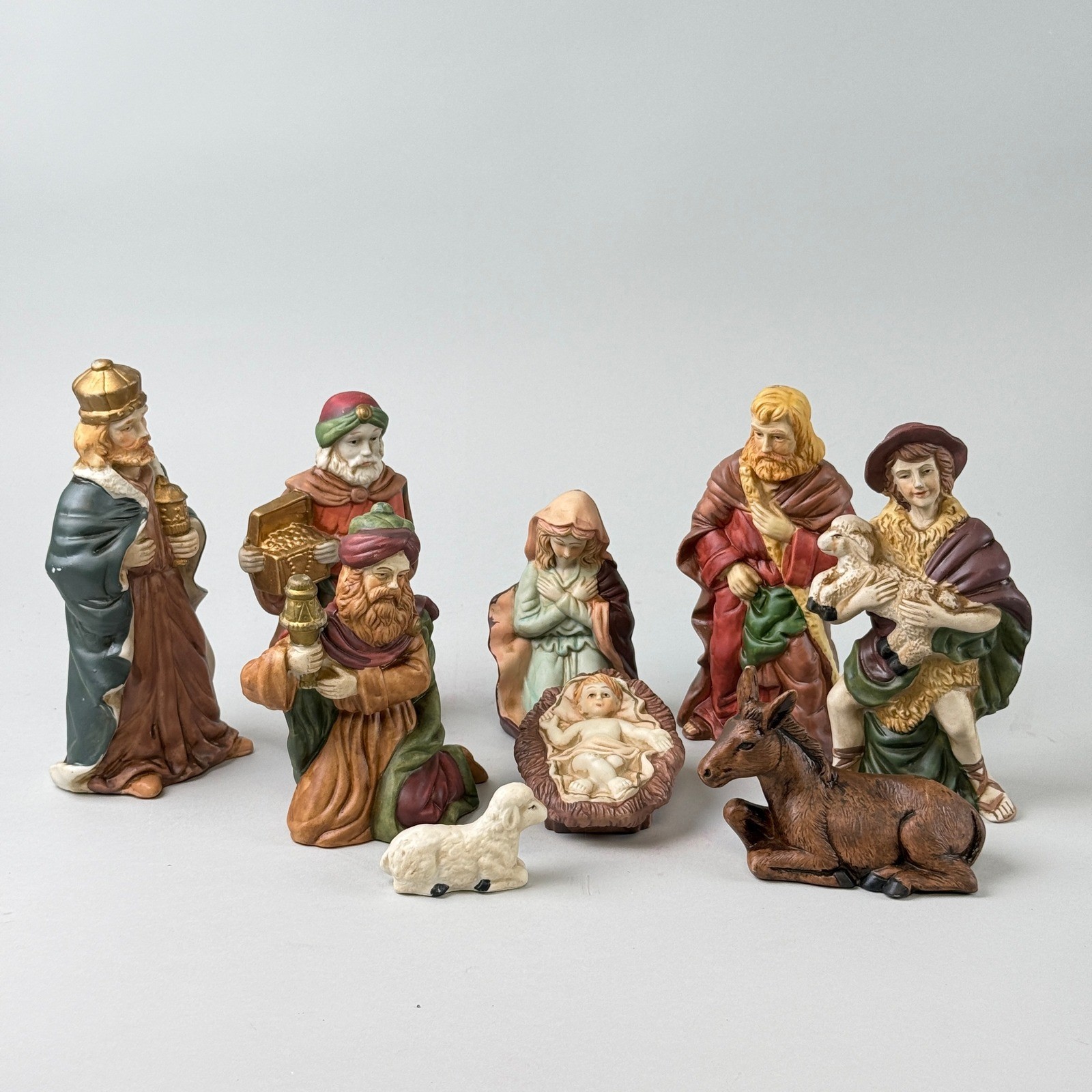 Vintage Nativity Scene Figurines 9 Pieces Ceramic set about 8 inches tall gallery