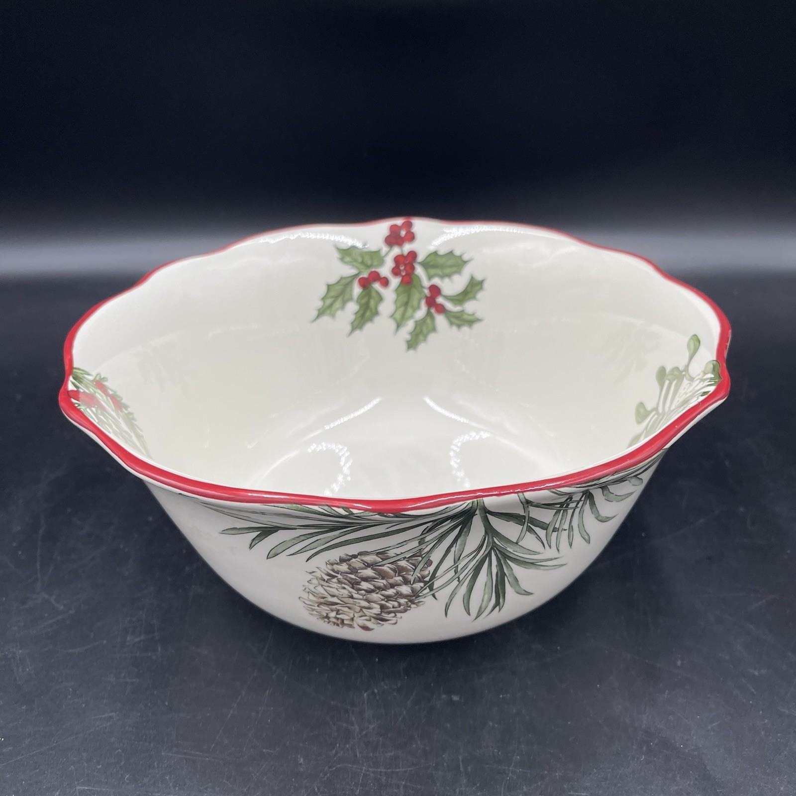 Better Homes & Gardens HERITAGE WINTER FOREST HOLLY BERRY Serving Bowl Christmas gallery