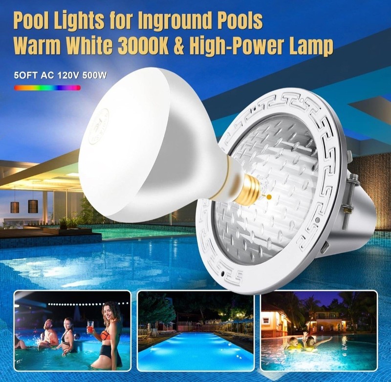 120V 10-Inch Waterproof Pool Light for Inground Pools – IP68 Rated, Includes 2 x gallery