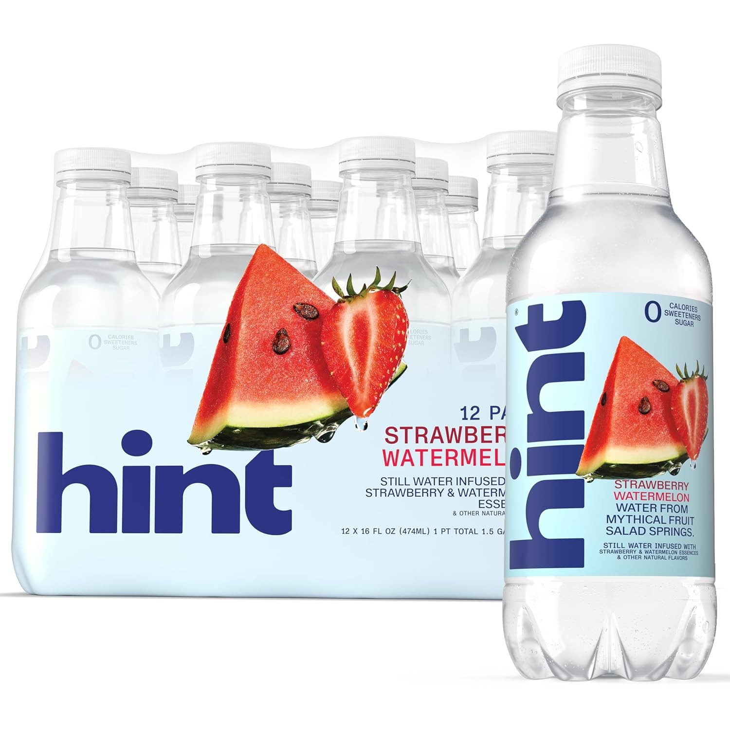 Hint Fruit Infused Water Strawberry Watermelon, Zero Sugar, 16oz Bottles 12ct gallery