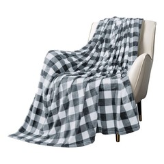 Gray White Checkered Buffalo Plaid Flannel Fleece Throw 260GSM 60×50 Inch