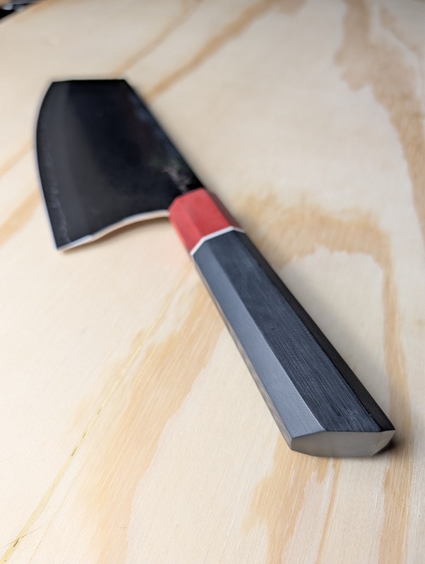 BenchMark Damascus Vegetable Chopper Black and Red G10 Handle gallery