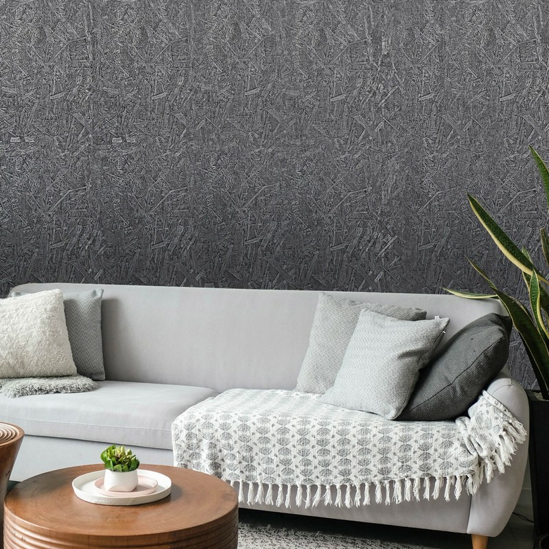 Faux Oriented Strand Board charcoal Black textured modern 3d Wallpaper gallery