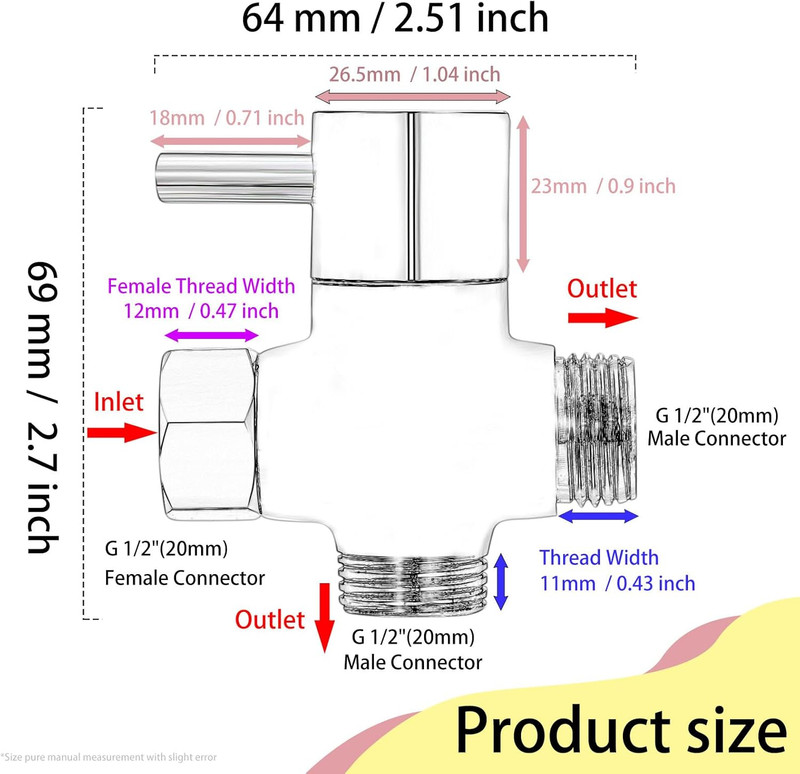 G1/2" Shower Head Diverter Valve, Solid Brass Shower Arm Diverter Valve for Hand gallery