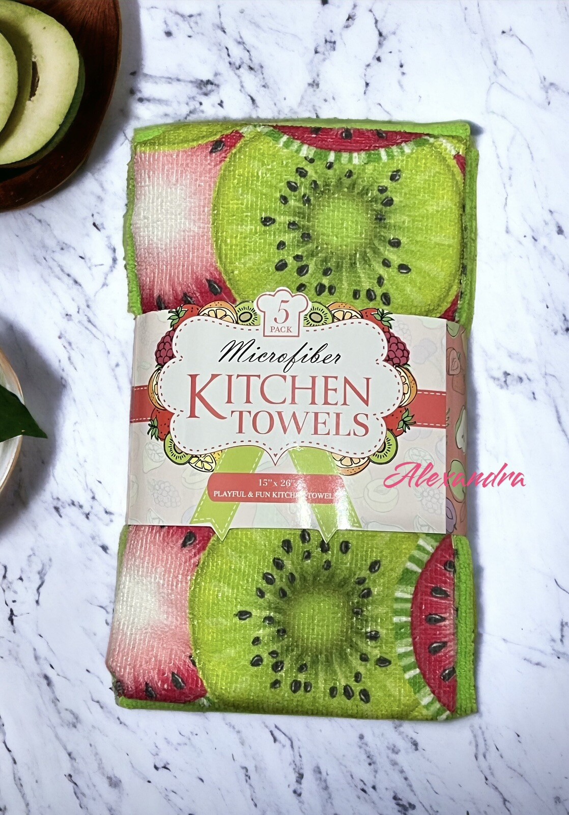 Microfiber Watermelon Kiwi Design Print Kitchen Towels 5 Pack New 15x26” gallery
