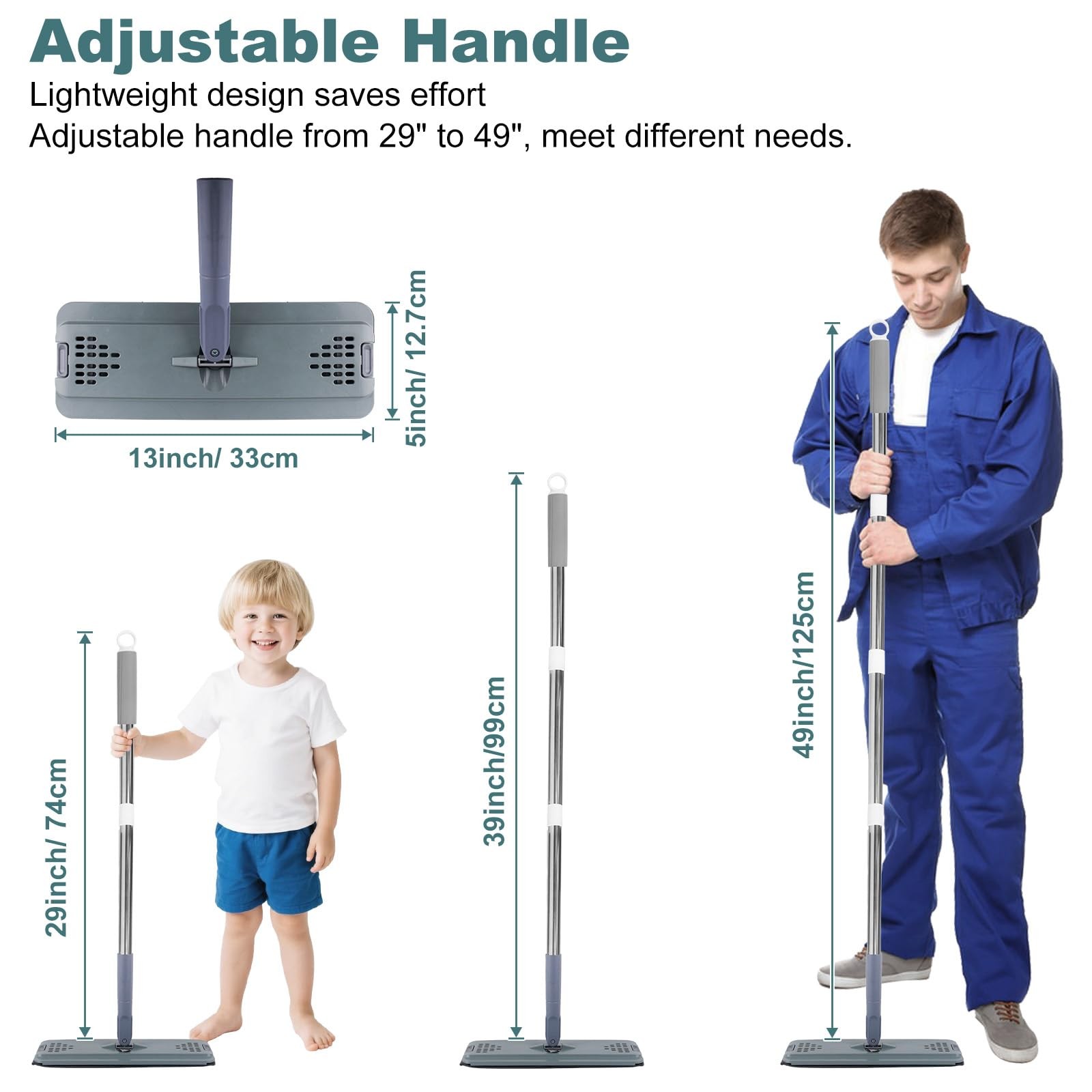 Flat Mop with 3 Pads, Microfiber Mops for Floor Cleaning Adjustable Handle 29... gallery