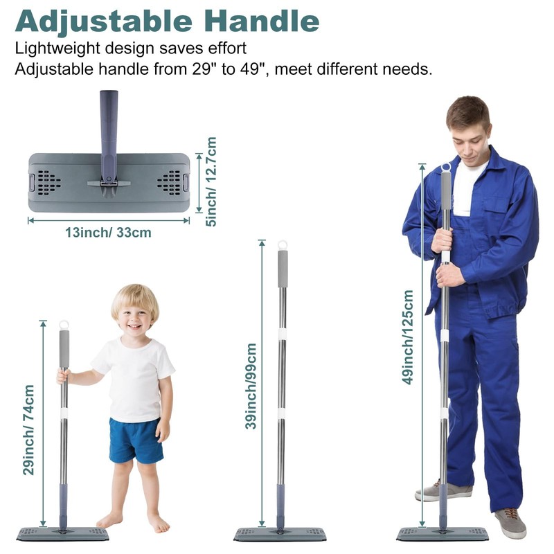 Flat Mop with 3 Pads, Microfiber Mops for Floor Cleaning Adjustable Handle 29... gallery