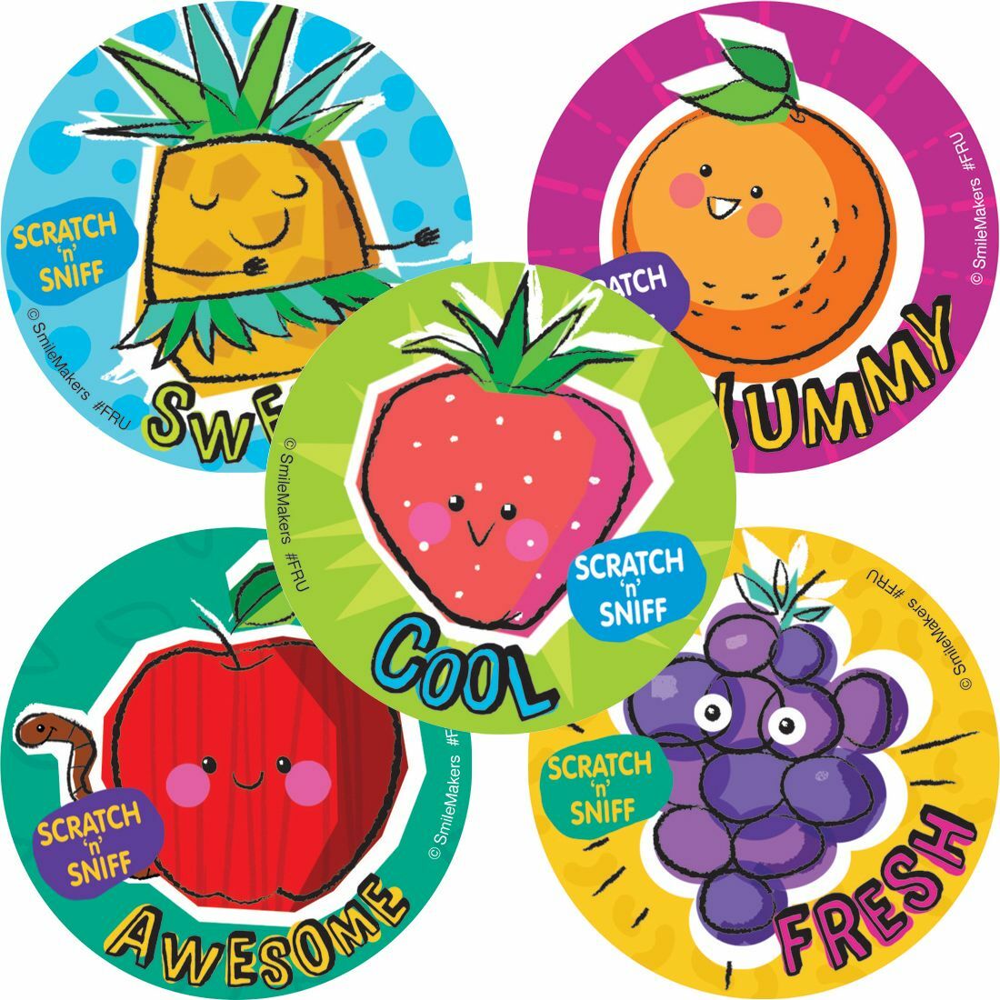 25 scented Fruit Stickers Teacher Supply Party Favors Scratch & Sniff Fun Food gallery