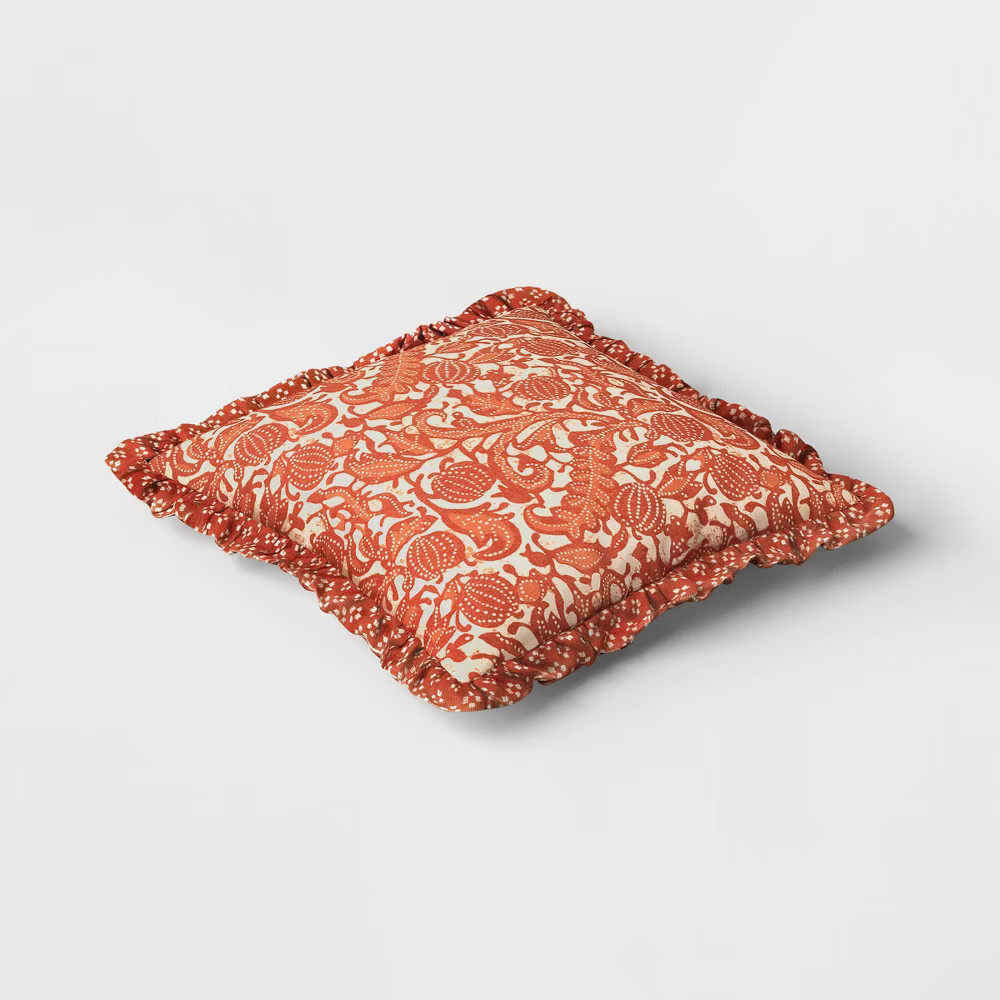 Square Pumpkin Pillow with Printed Reverse and Ruffle Trim - Threshold gallery