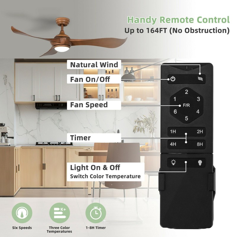 52 Inch Ceiling Fan with Light Reversible DC Motor w/6 Wind Speeds & 8H Timer gallery