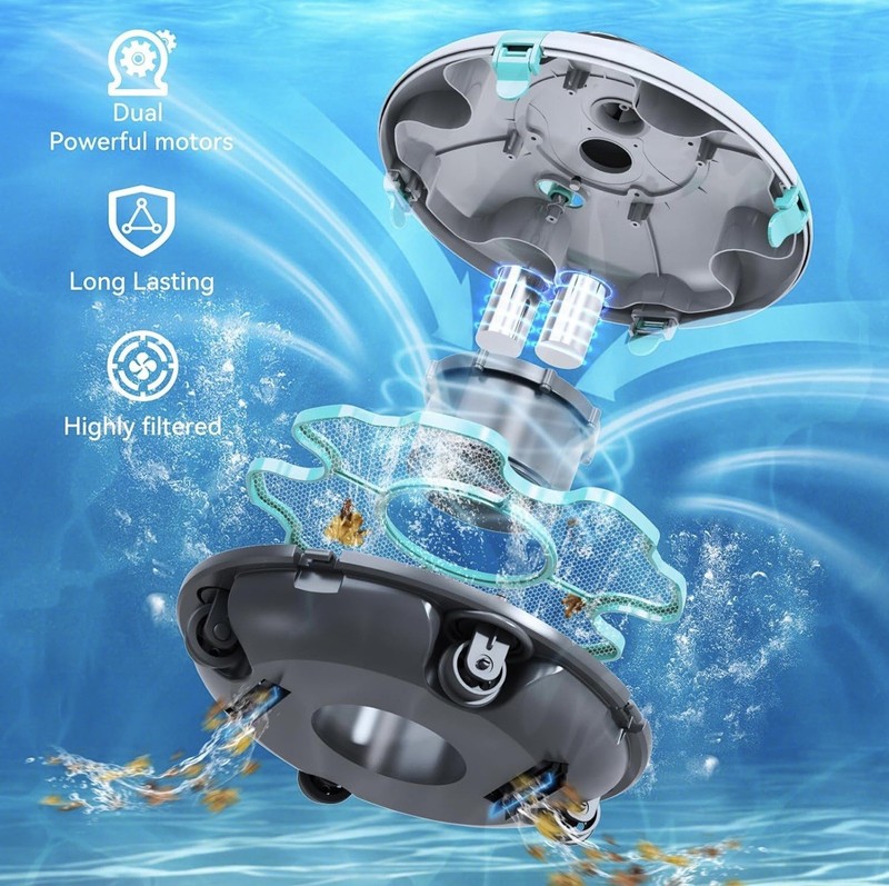 Cordless Robotic Pool Cleaner, Vacuum 70 Mins Runtime/15KPa Suction/Self-Parking gallery