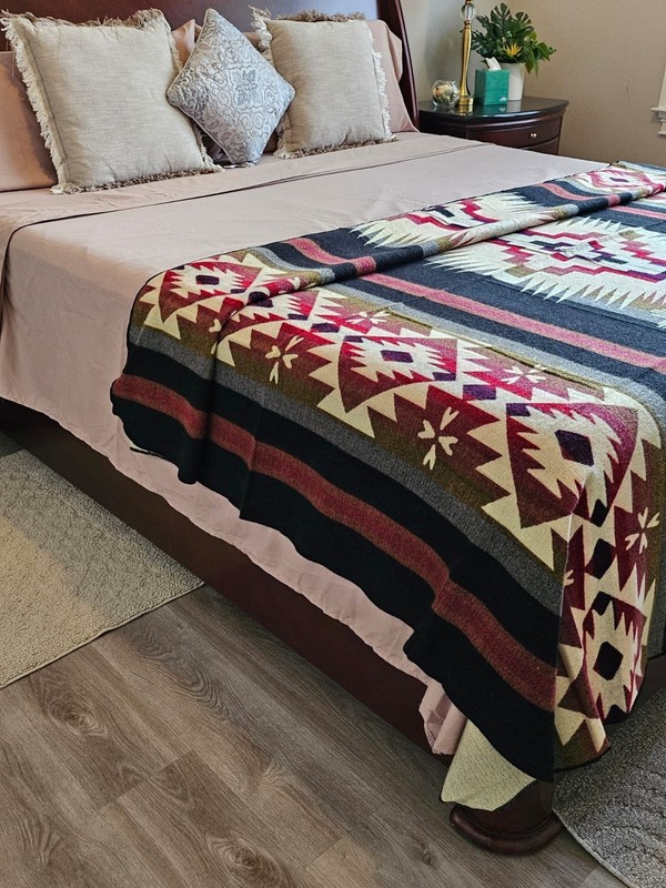 EXTRA LARGE, REVERSIBLE, ALPACA WOOL,MULTICOLOR BLANKET ECUADOR 74,8x91,33 in gallery