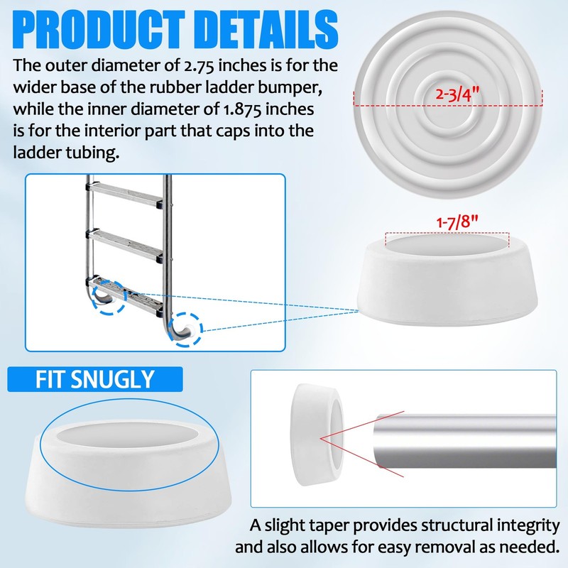 TonGass (2-Pack, White) Outside Pools Ladder Bumpers for Cap, White gallery