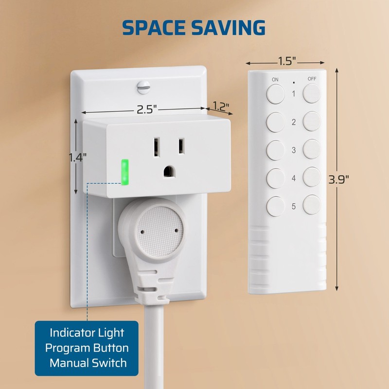 Wireless Remote Control Outlet 5 Outlets 2 Remotes 200FT Range for Lights Fan gallery