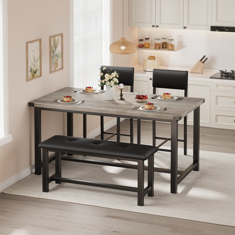 Space-Saving Modern Dining Table Set for 4, Kitchen Table with Bench & 2 Chairs gallery