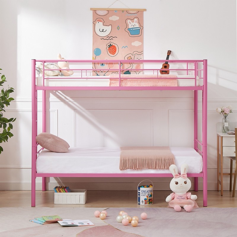 Twin Size Metal Bunk Bed Frame with Ladder and Full-Length Guardrail Noise Free gallery