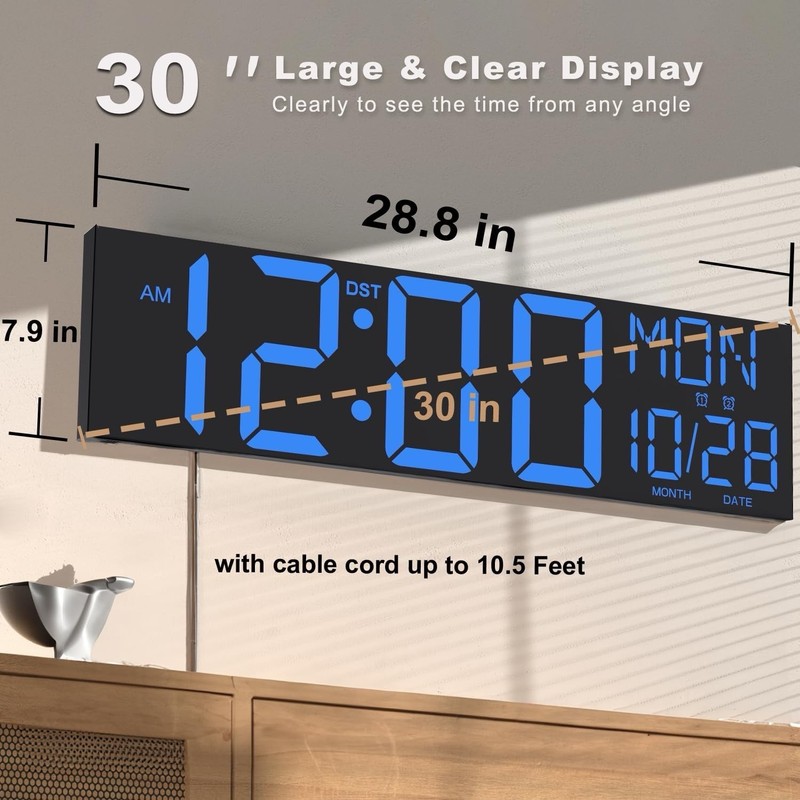 JALL 30" Large Digital Wall Mount Clock with Remote Control, Alarm gallery