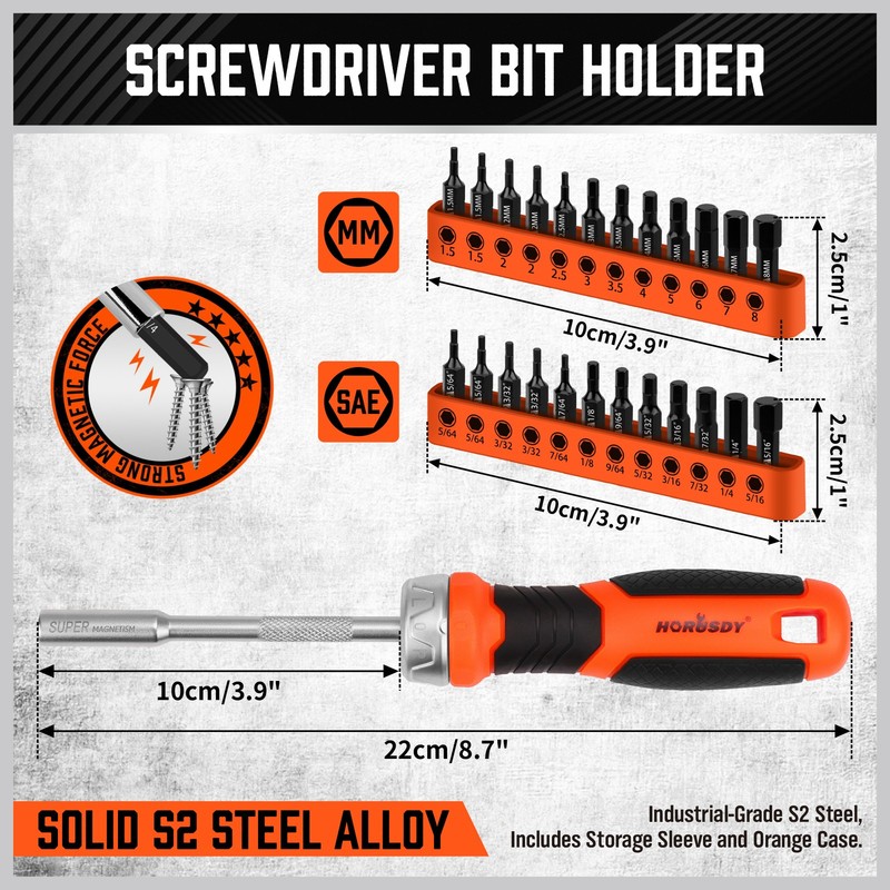 25PC Hex Screwdriver Bit Set 1/4" Ratcheting Magnetic Bit Driver Metric and SAE gallery