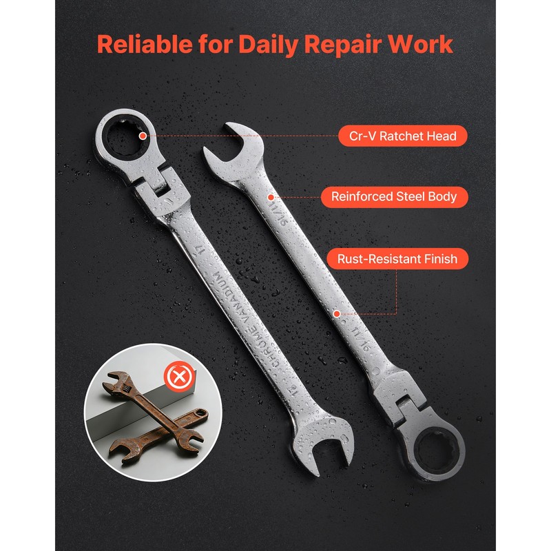 Uimoso 30-Piece Flex-Head Ratcheting Combination Wrench Set, SAE & Metric gallery