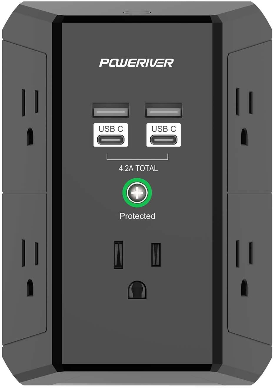 Multi Plug Surge Protector with 5 Outlets & 4 USB Ports (USB‑C) – 1680J, ETL Cer gallery