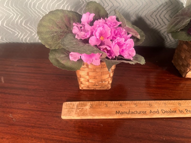 ARTIFICIAL SILK AFRICAN VIOLET - Pink & Purple with woven pot - (SET of 3) 6 in gallery