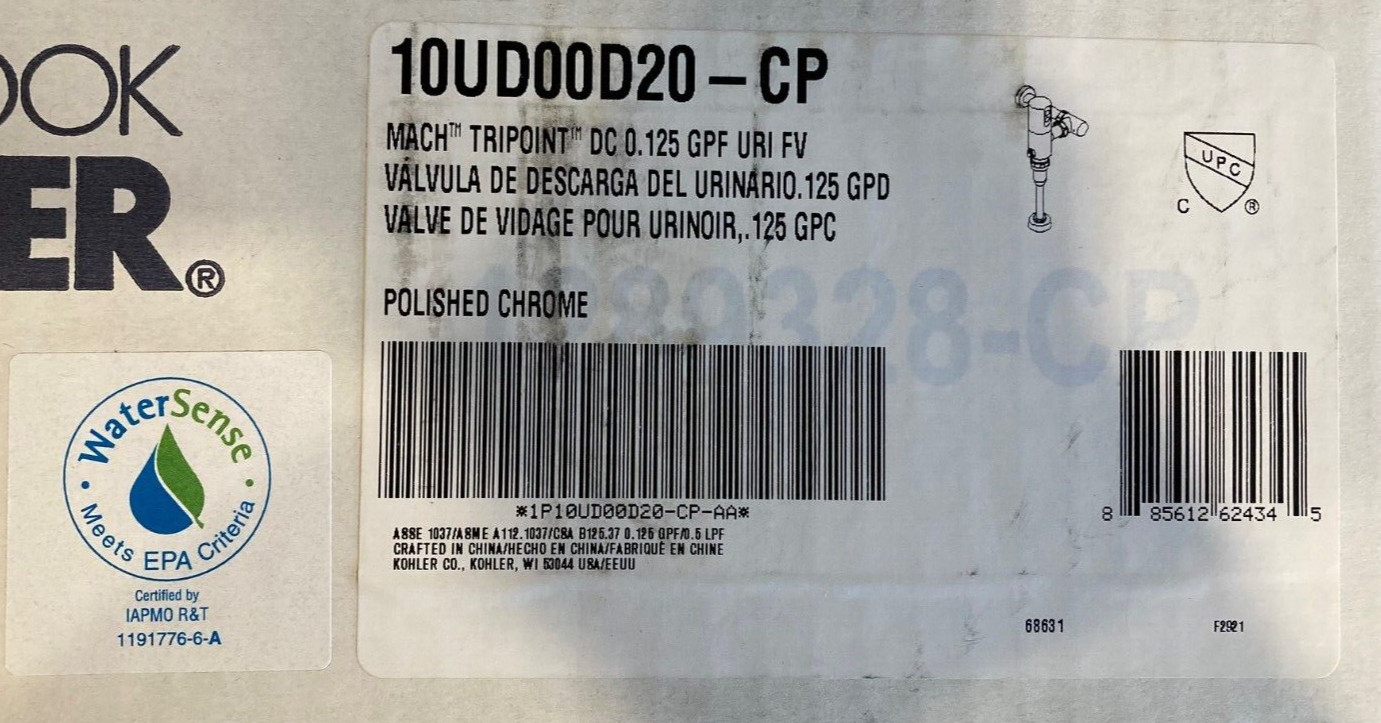 Kohler 10UD00D20-CP Mach Tripoint Touchless Urinal Flushometer POLISHED CHROME! gallery