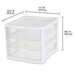 White Sterilite 3 Drawer Unit Plastic, 12 qt