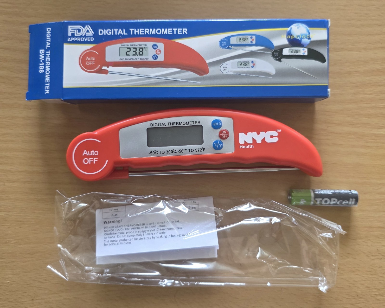 Digital Thermometer BW-188 Instant Read Cooking Meat NYC Health Red FDA Approved gallery