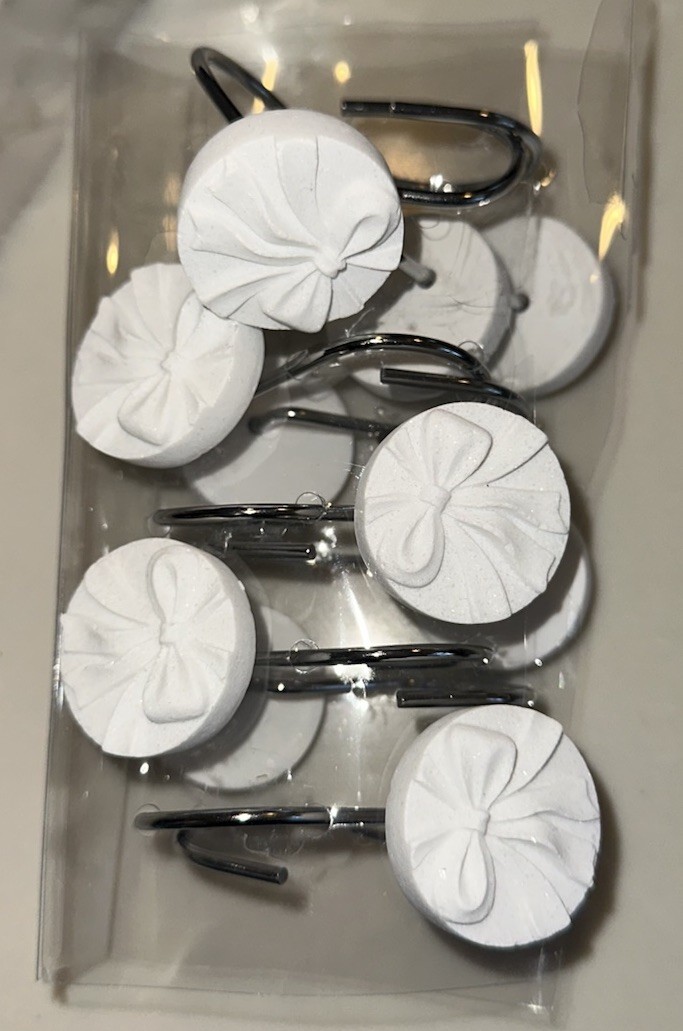 White Matte Ceramic Bow Shower Curtain Hooks Set of 12 Bathroom Decor gallery