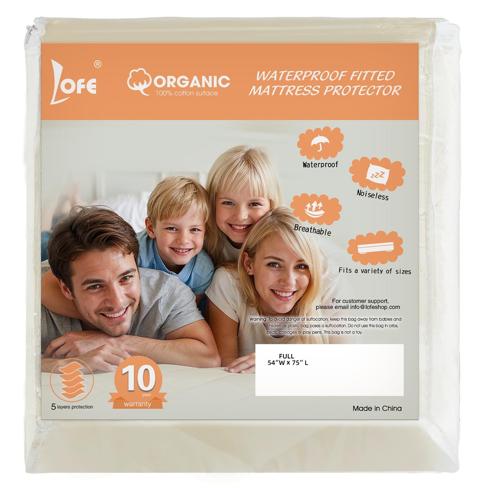 Organic Full Mattress Protector 5-Sided Waterproof 75x54x17 in - Noiseless gallery