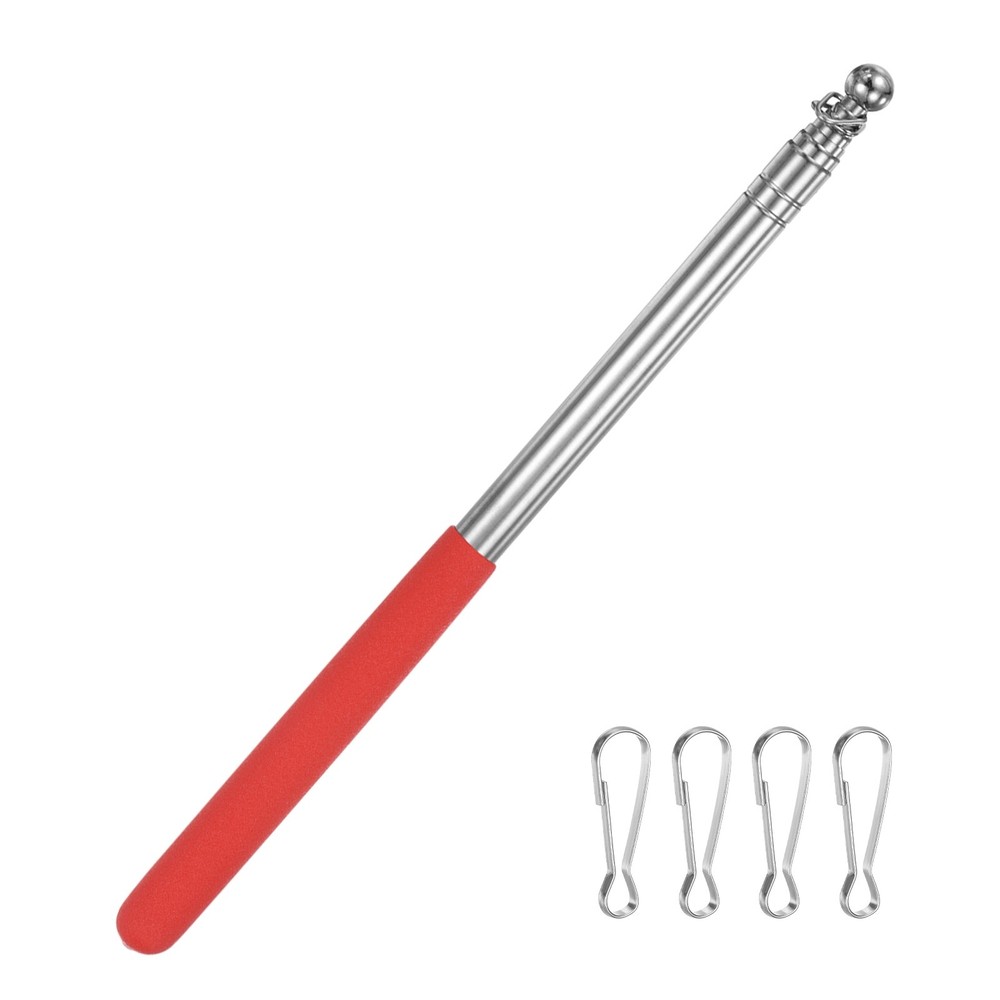 1-Pack Telescopic Handheld Flagpoles, 5.2ft/1.6m Stainless Steel Pole [Red]