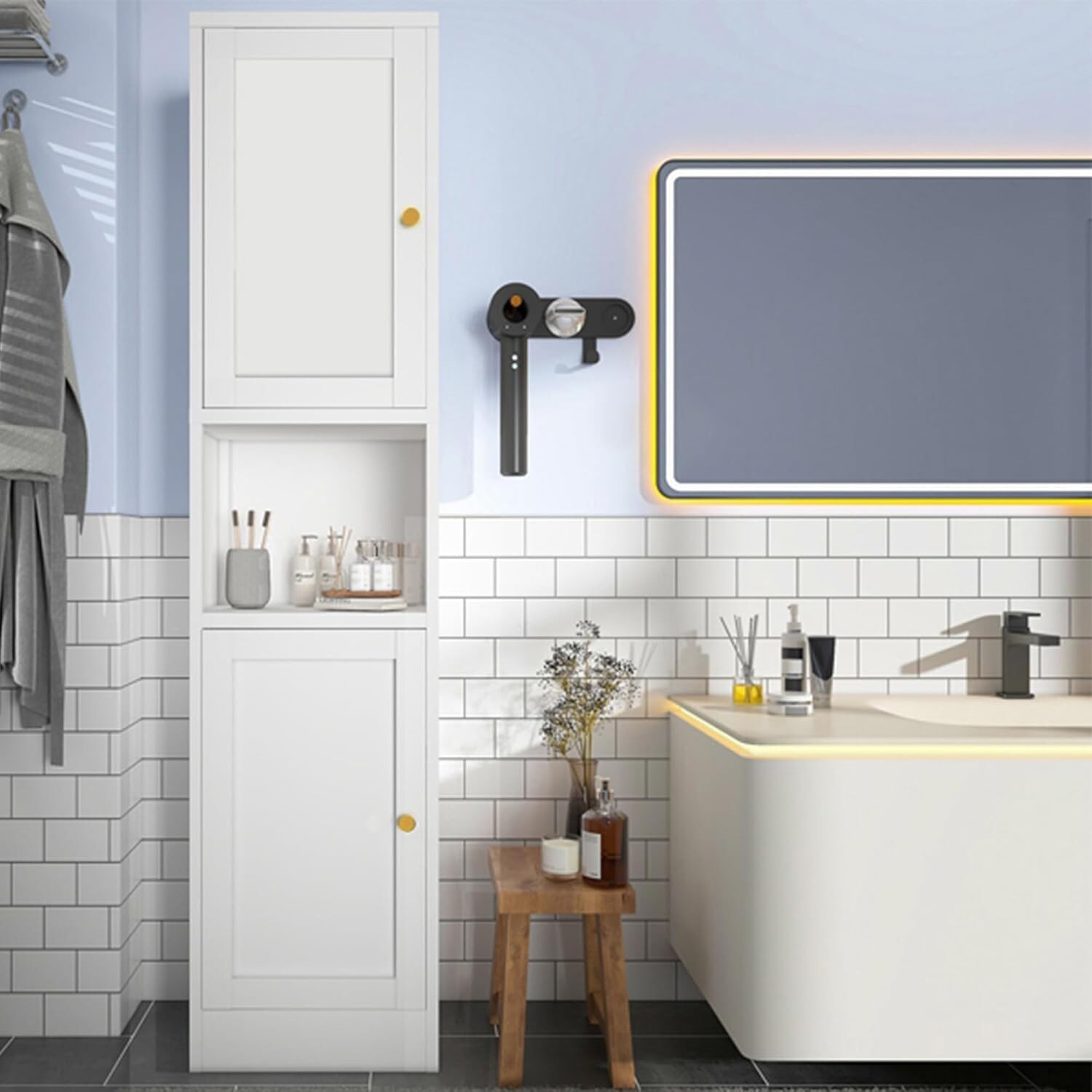 Elegro 67" Modern Metal Bathroom Storage Cabinet,6-Tier Freestanding Linen Tower gallery