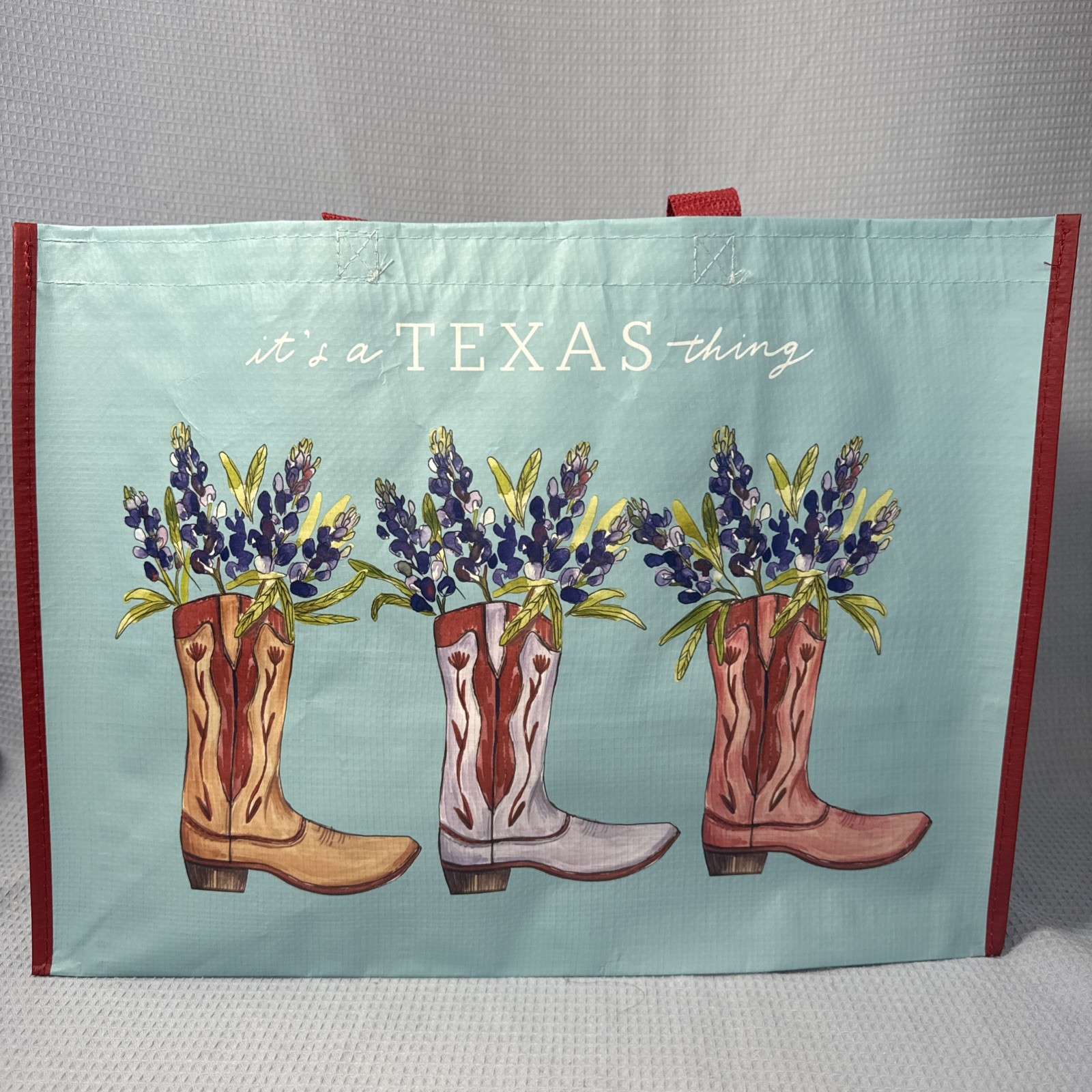NEW HEB Destination Holiday TEXAS BLUEBONNET Boots REUSABLE Grocery Bag H.E.B gallery