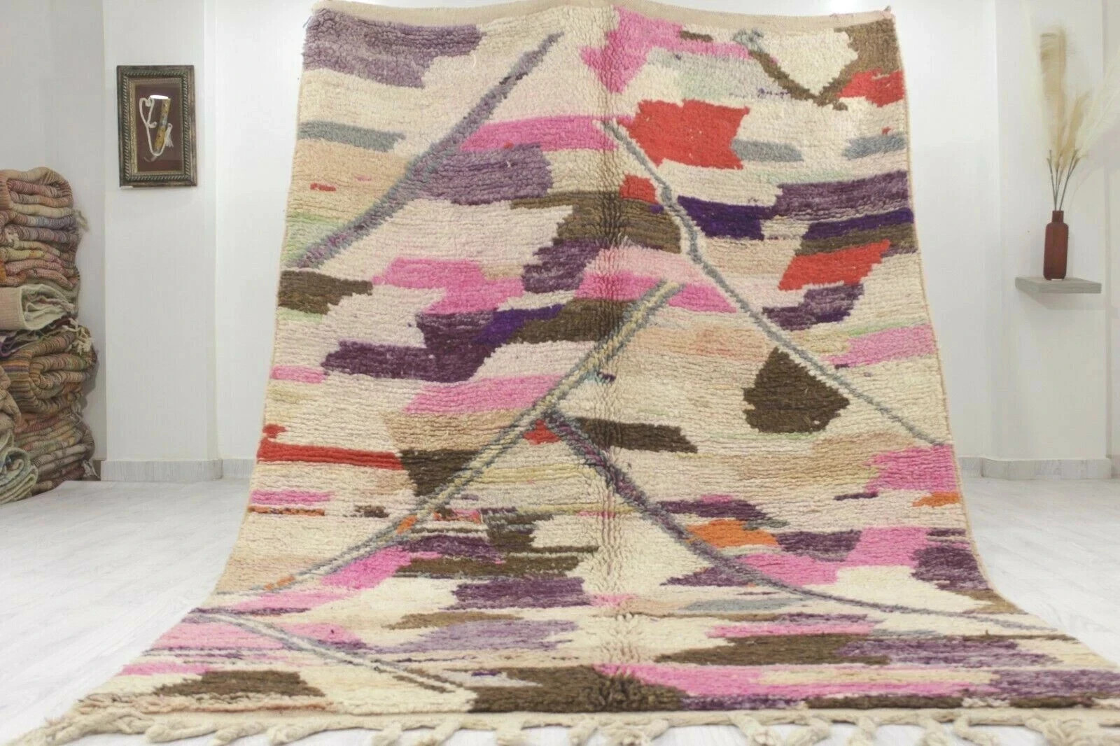 Moroccan Berber Beni Ourain Wool Rug Color Multicolor Design Handmade Carpet Rug gallery